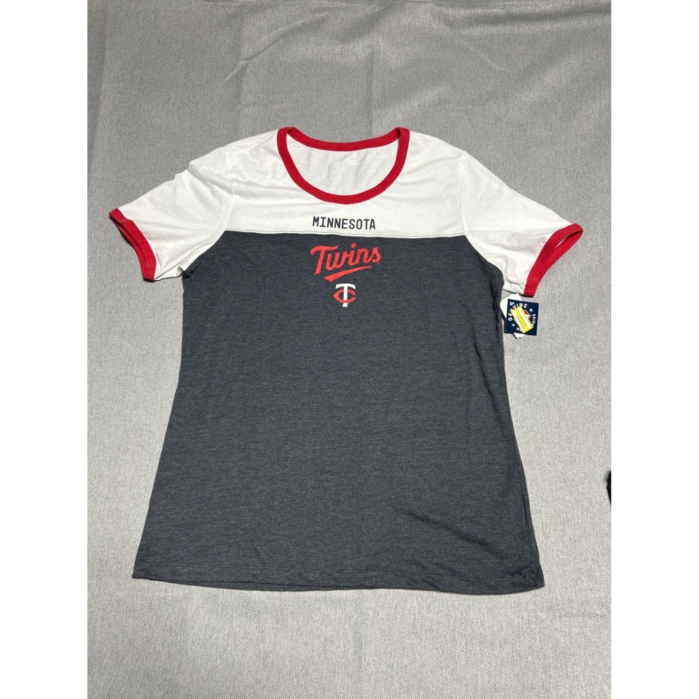 MLB‎ Womens Minnesota Twins Ringer Tee XL Gray White Red Colorblock NWT
